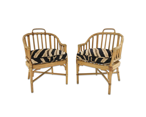 Rattan Armchairs with Zebra Hide Cushions, pair - FORSYTH
