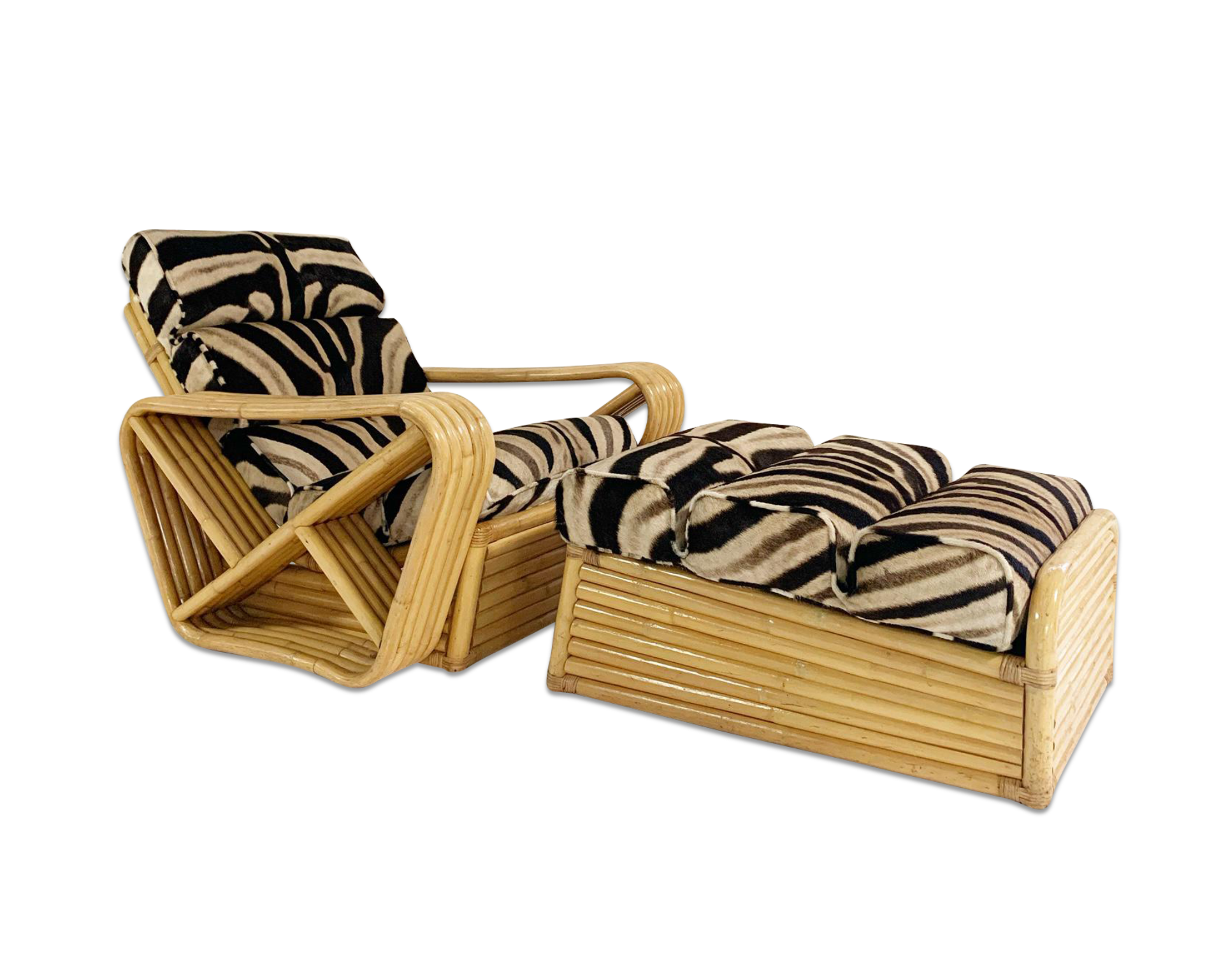 Rattan Lounge Chair and Ottoman in Zebra Hide - FORSYTH