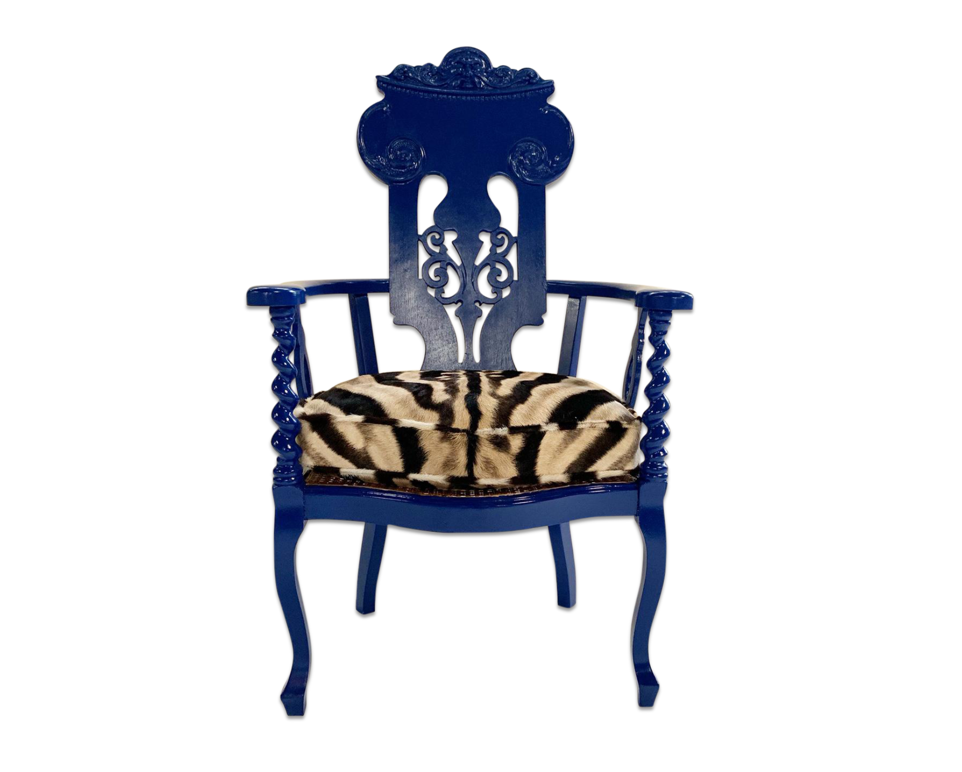 Renaissance Revival Armchair with Zebra Hide Cushion - FORSYTH