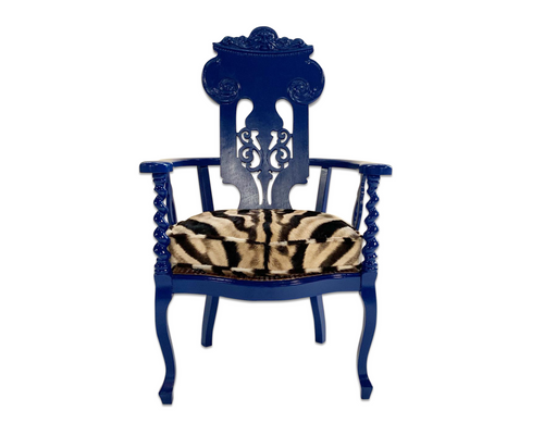 Renaissance Revival Armchair with Zebra Hide Cushion - FORSYTH