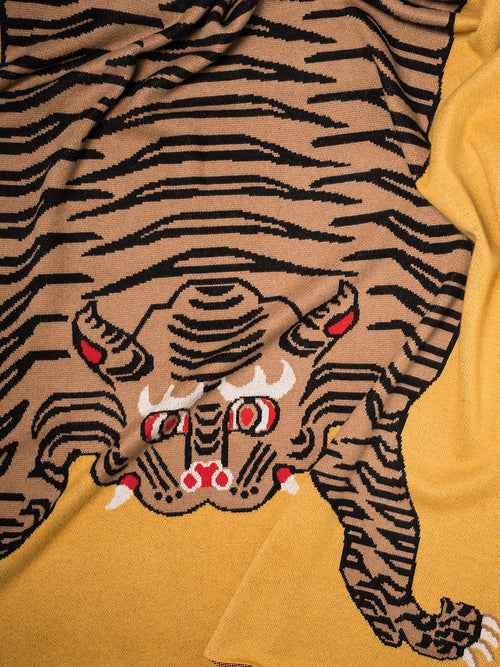 Tiger Cashmere Blanket - Mustard