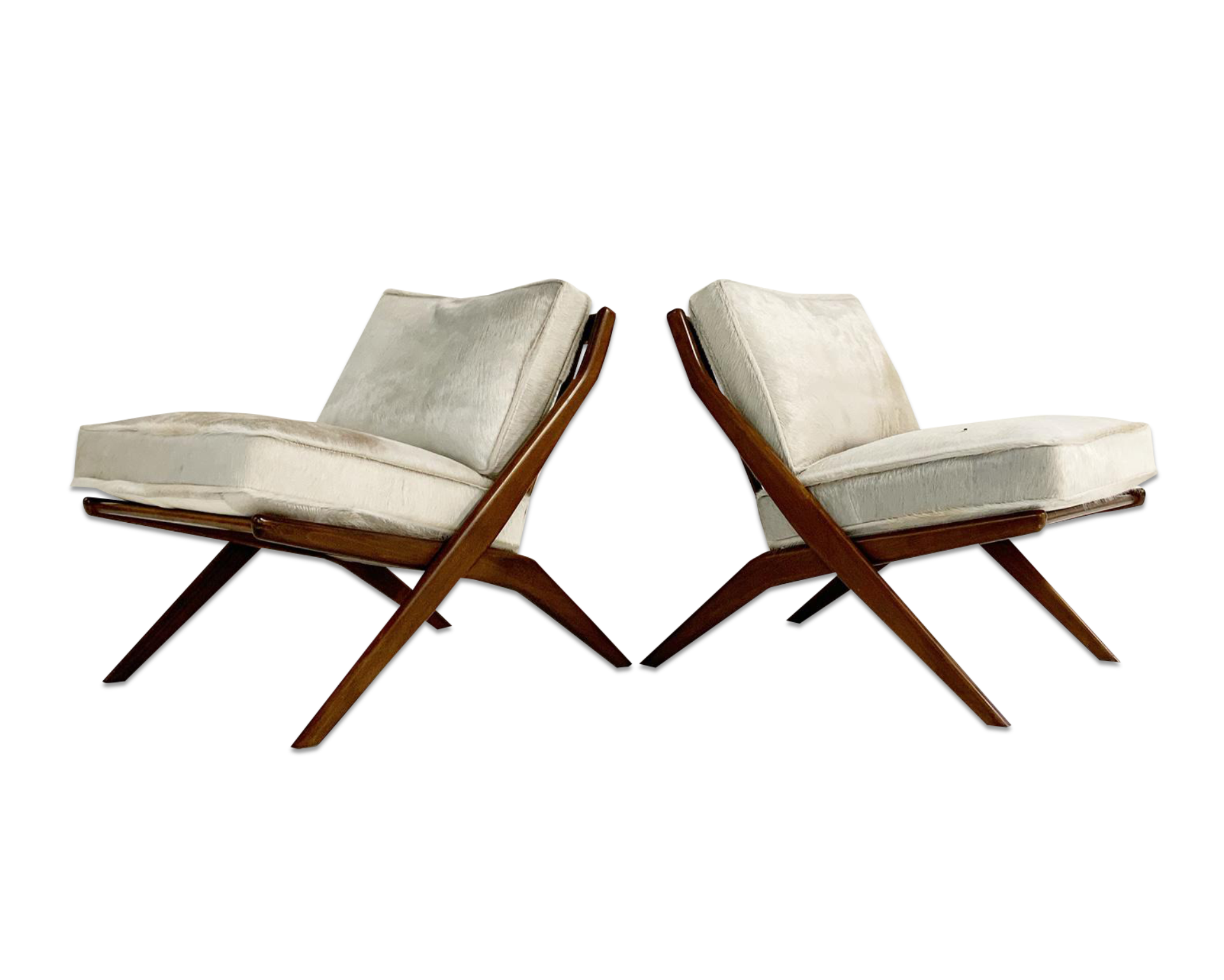 Scissor Chairs with Brazilian Cowhide Cushions, pair - FORSYTH