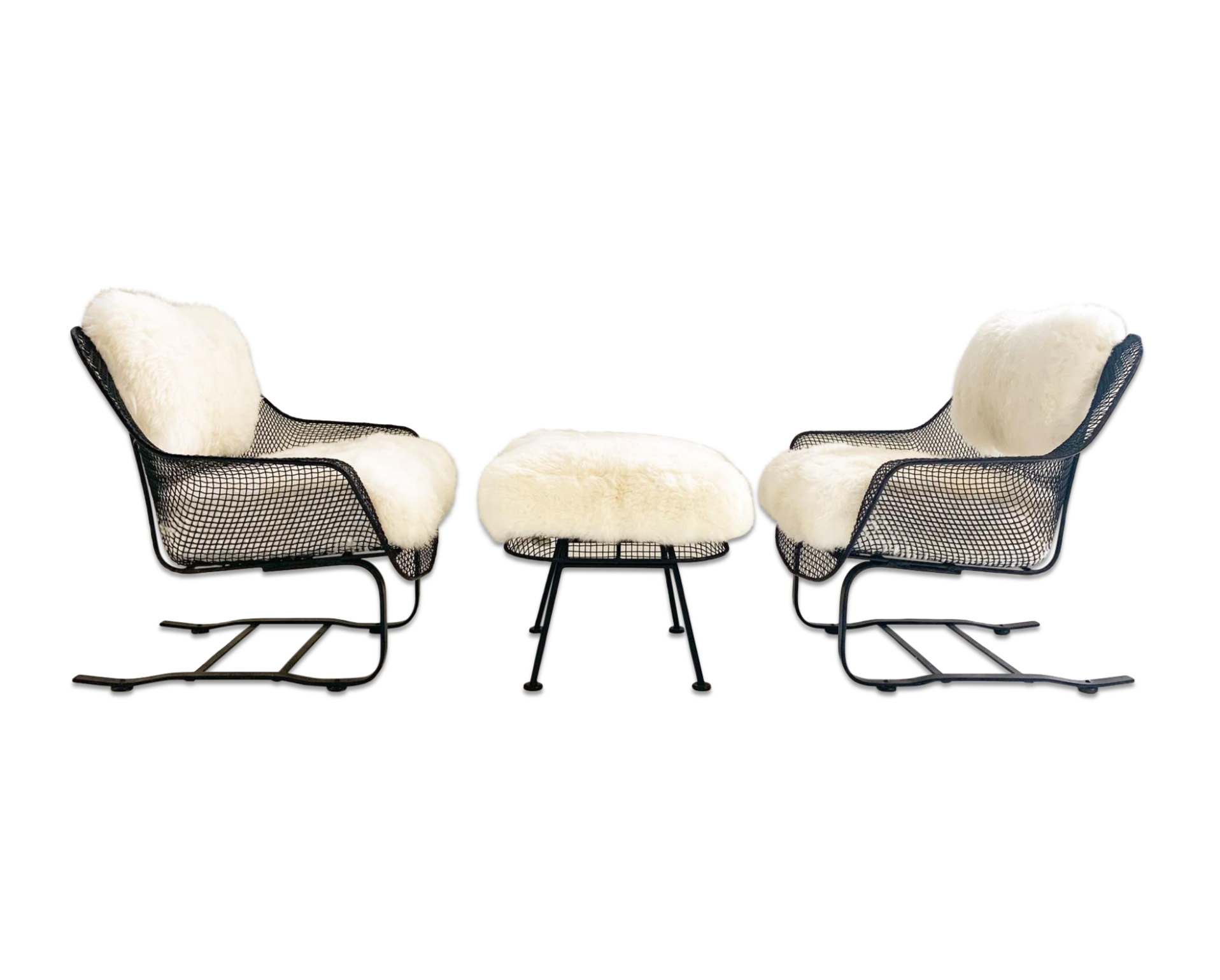 Sculptura Lounge Chairs and Ottoman with Sheepskin Cushions - FORSYTH