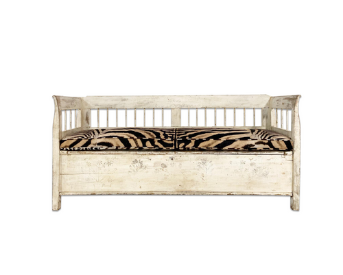 Antique Painted Swedish Bench with Zebra Hide Cushion - FORSYTH