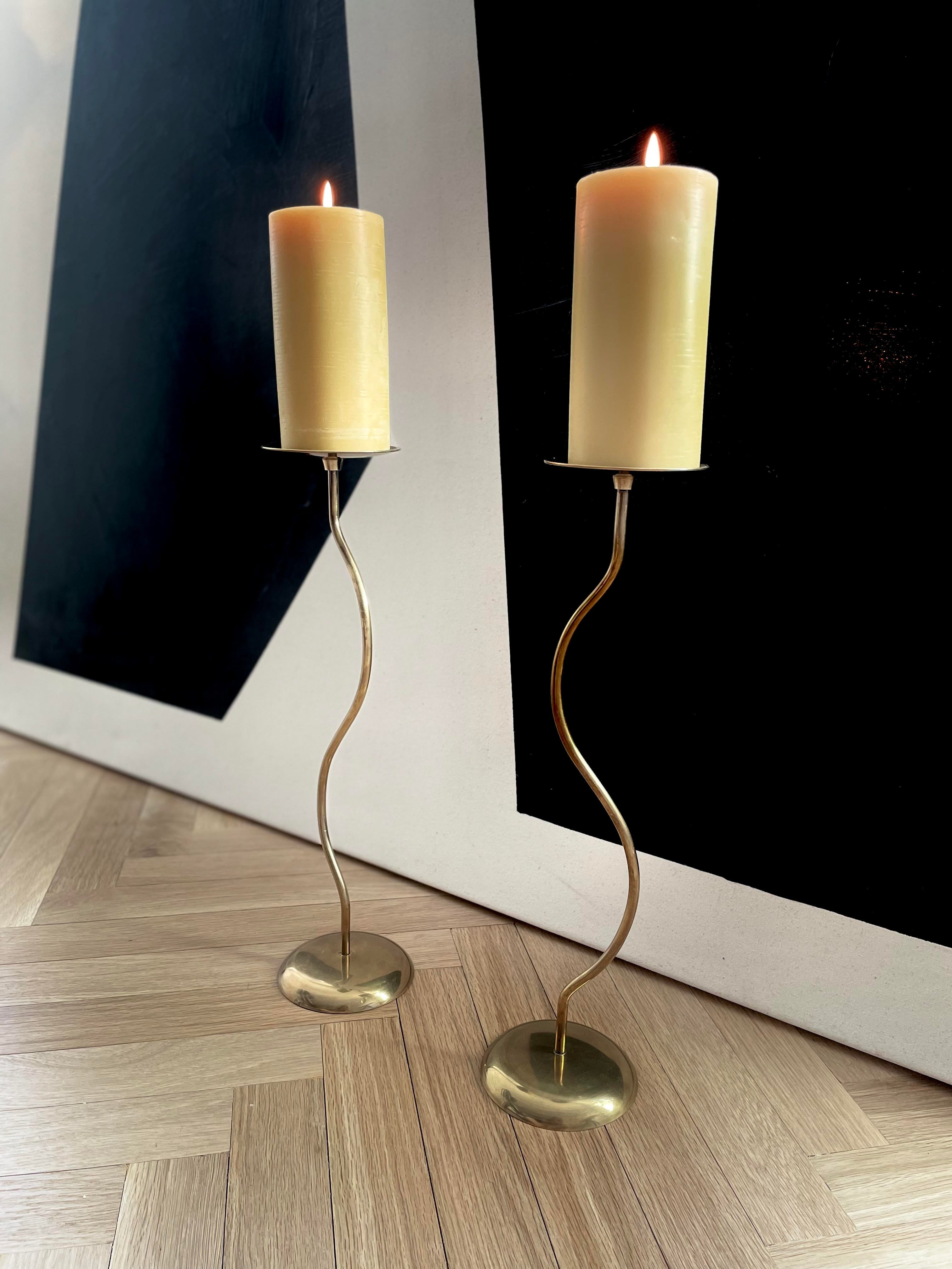 Dancing Duo Brass Candlesticks, Pair