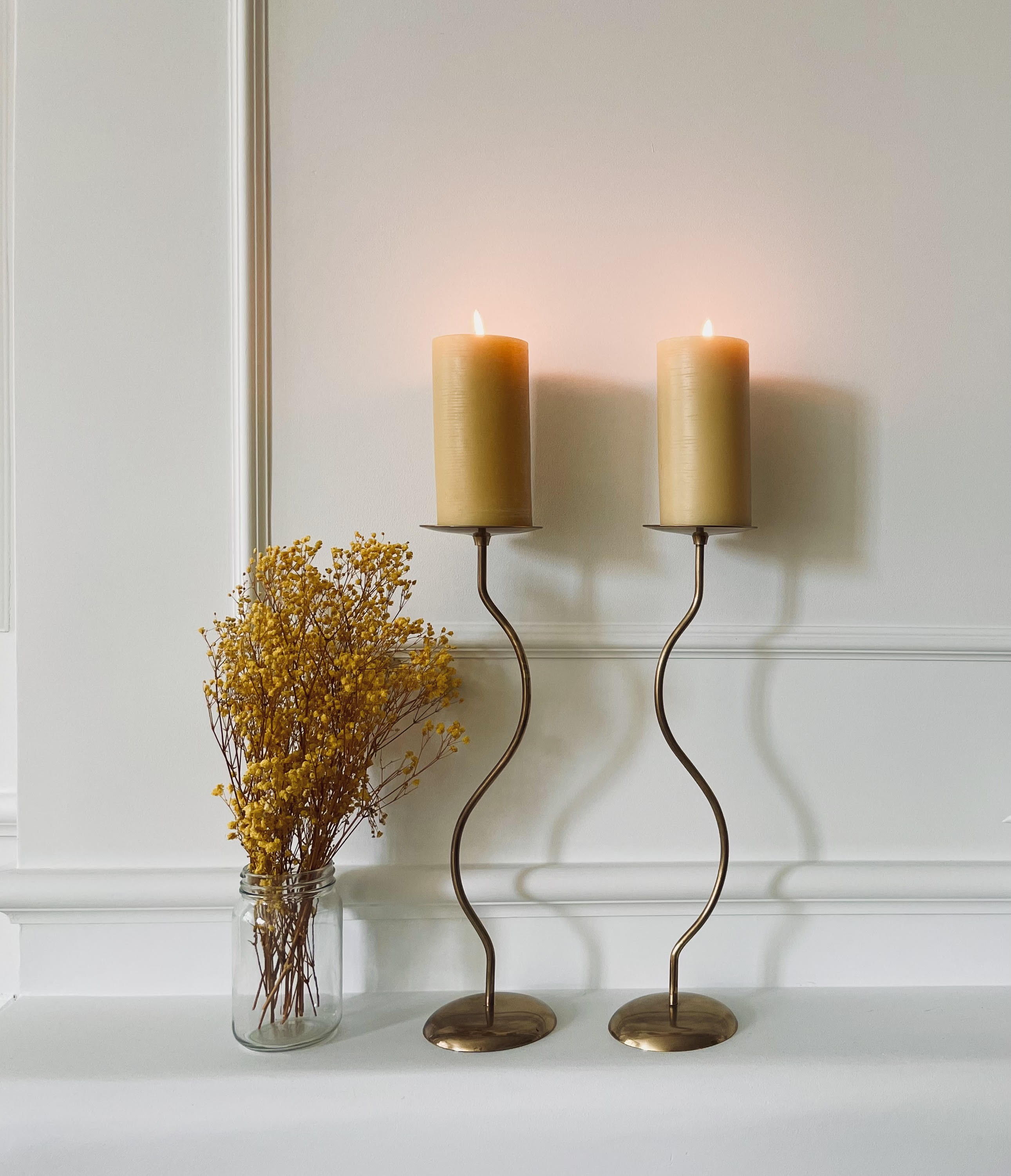 Dancing Duo Brass Candlesticks, Pair
