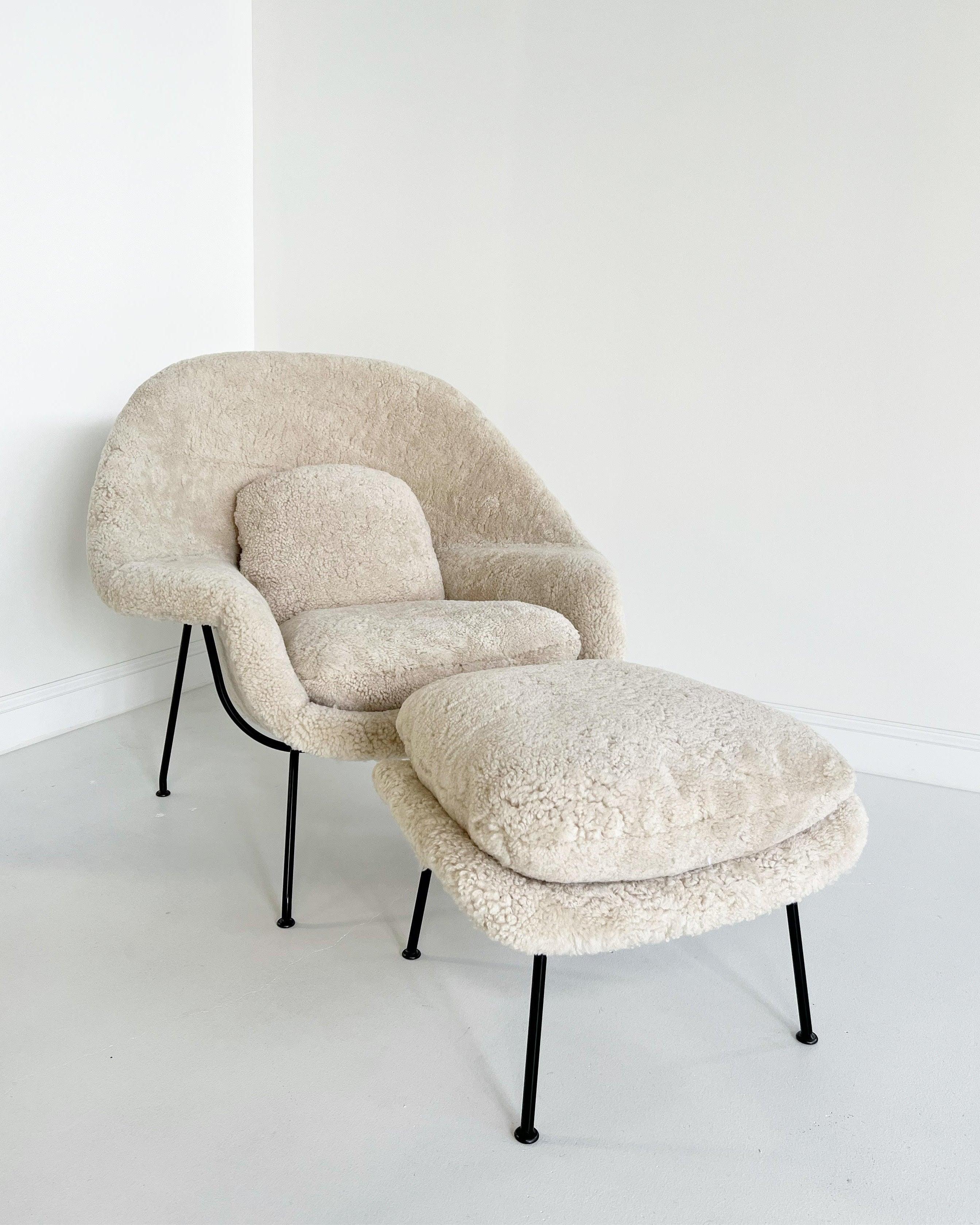 Bespoke Womb Chair and Ottoman in Shearling - FORSYTH