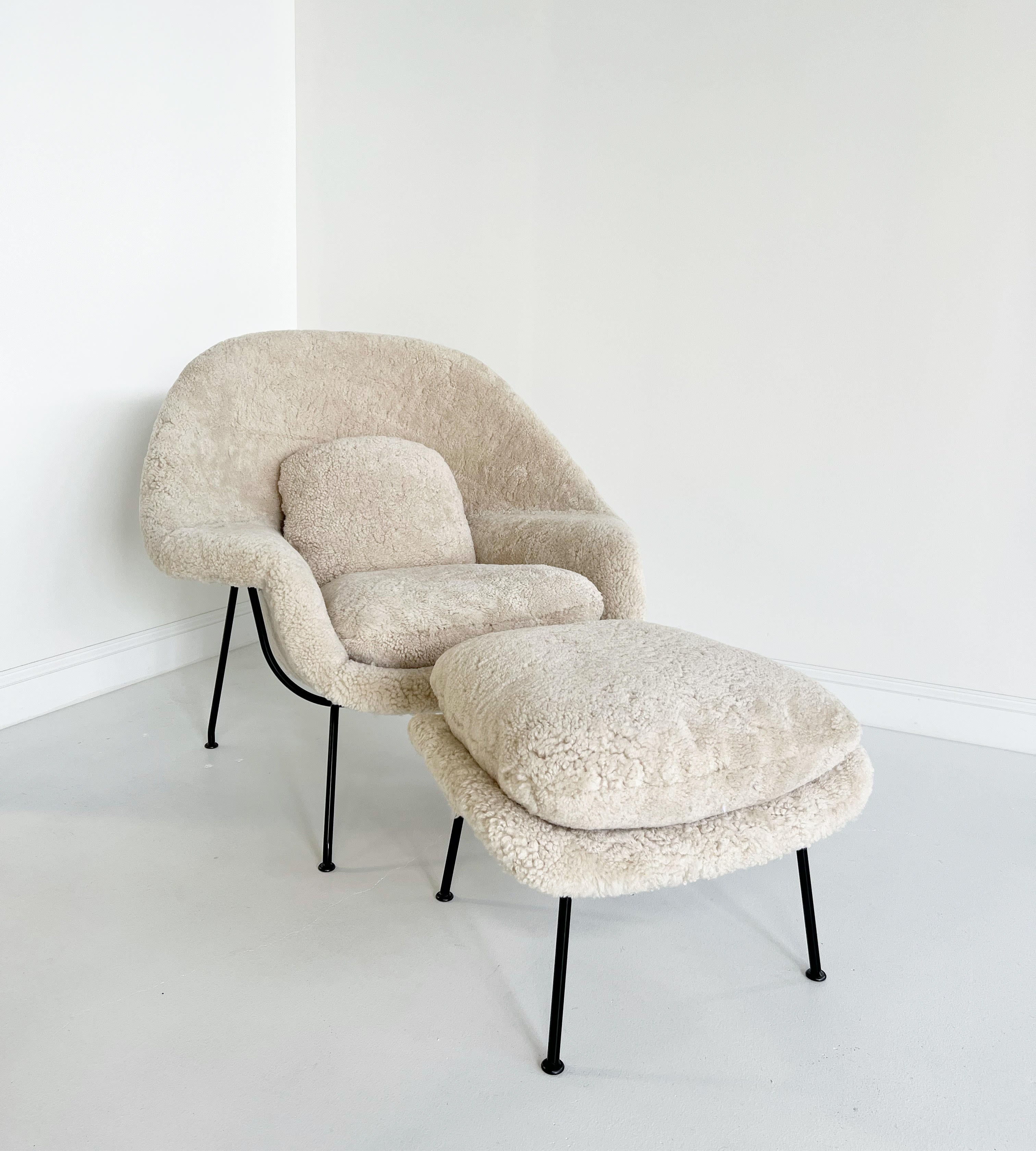 Bespoke Womb Chair and Ottoman in Shearling