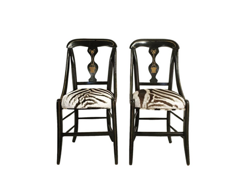 Victorian Side Chairs in Zebra Hide, pair - FORSYTH