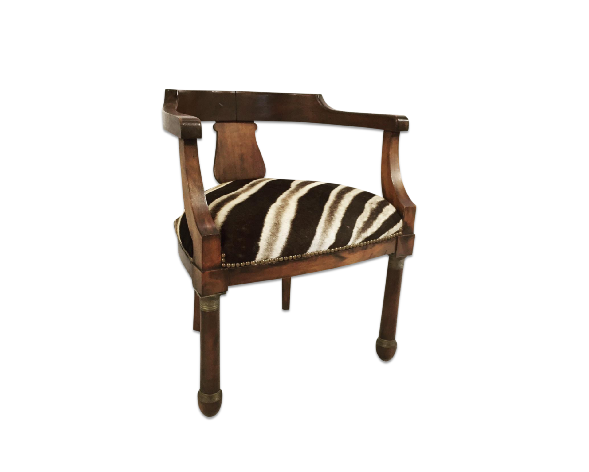Walnut Barrel Chair in Zebra Hide - FORSYTH