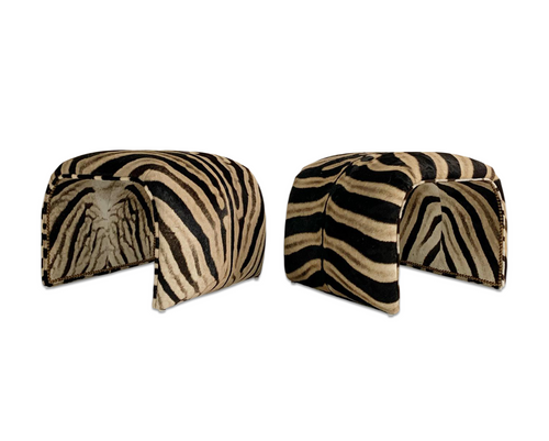 Waterfall Ottomans in Zebra Hide, Pair - FORSYTH