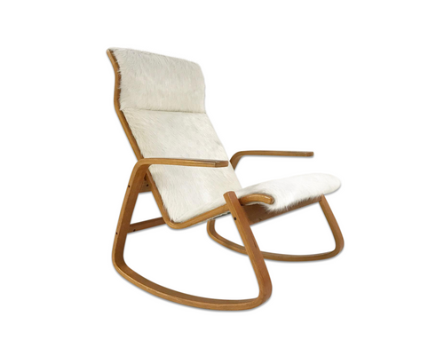 Danish Modern Rocking Chair in Brazilian Cowhide - FORSYTH